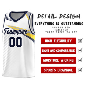 Custom White Navy Chest Color Block Sports Uniform Basketball Jersey