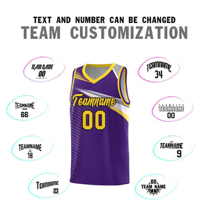 Custom Purple Gold-Black Chest Color Block Sports Uniform Basketball Jersey