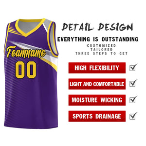 Custom Purple Gold-Black Chest Color Block Sports Uniform Basketball Jersey