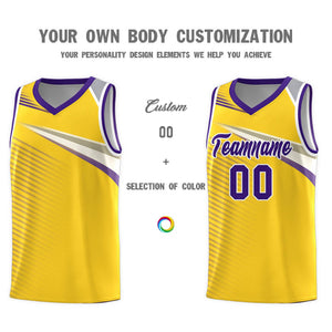 Custom Gold Purple-White Chest Color Block Sports Uniform Basketball Jersey