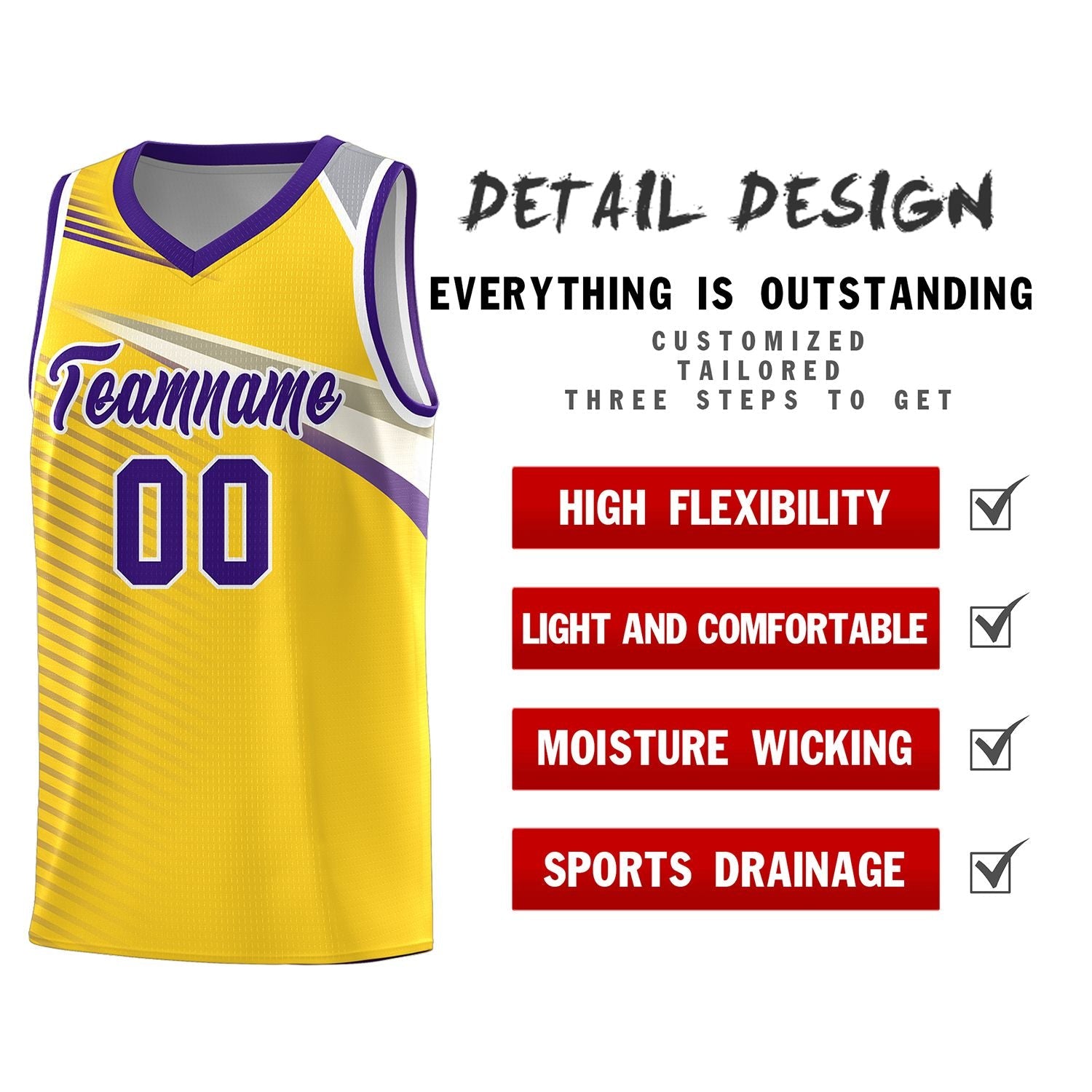 Custom Gold Purple-White Chest Color Block Sports Uniform Basketball Jersey