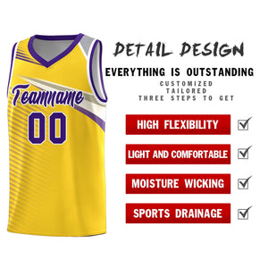 Custom Gold Purple-White Chest Color Block Sports Uniform Basketball Jersey