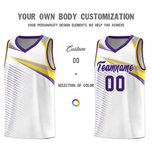 Custom White Purple Chest Color Block Sports Uniform Basketball Jersey