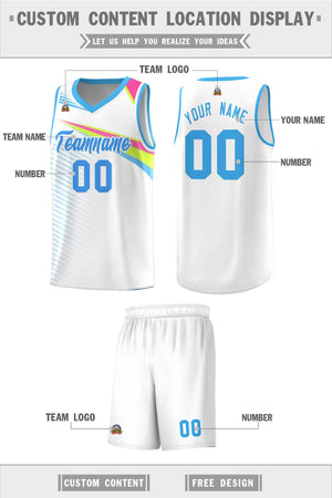 Custom White Powder Blue Chest Color Block Sports Uniform Basketball Jersey