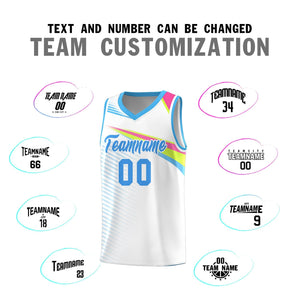 Custom White Powder Blue Chest Color Block Sports Uniform Basketball Jersey