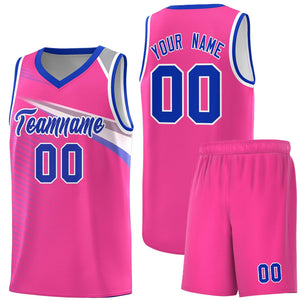 Custom Pink Royal-White Chest Color Block Sports Uniform Basketball Jersey