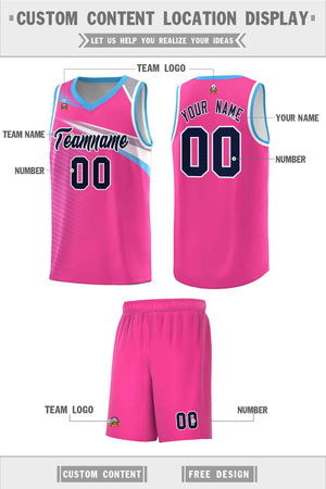 Custom Pink Navy-White Chest Color Block Sports Uniform Basketball Jersey