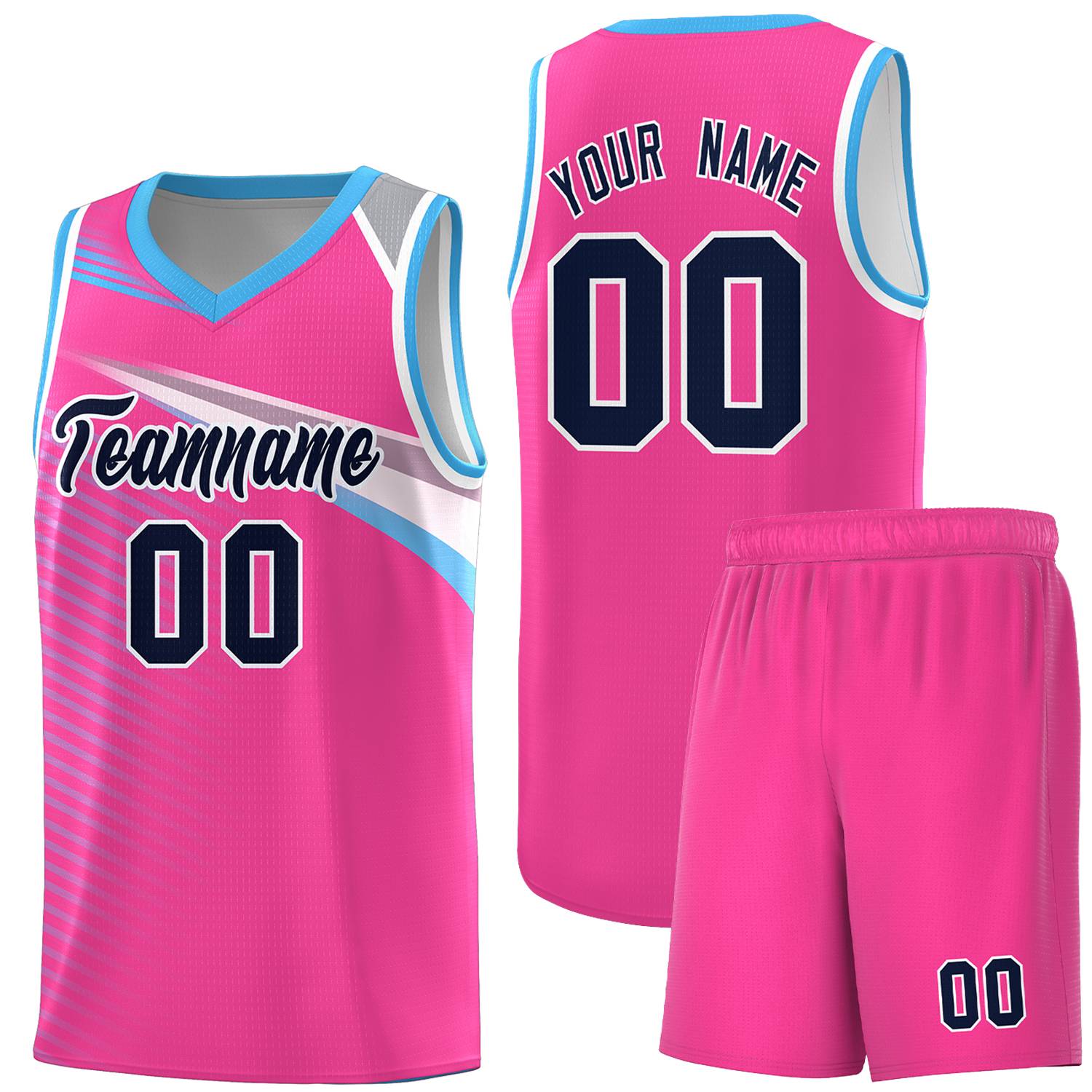 Custom Pink Navy-White Chest Color Block Sports Uniform Basketball Jersey