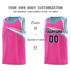 Custom Pink Navy-White Chest Color Block Sports Uniform Basketball Jersey