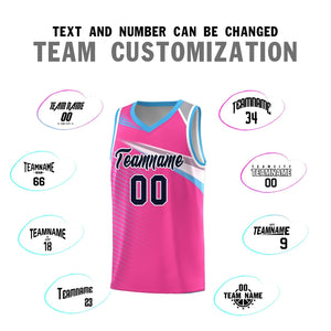 Custom Pink Navy-White Chest Color Block Sports Uniform Basketball Jersey