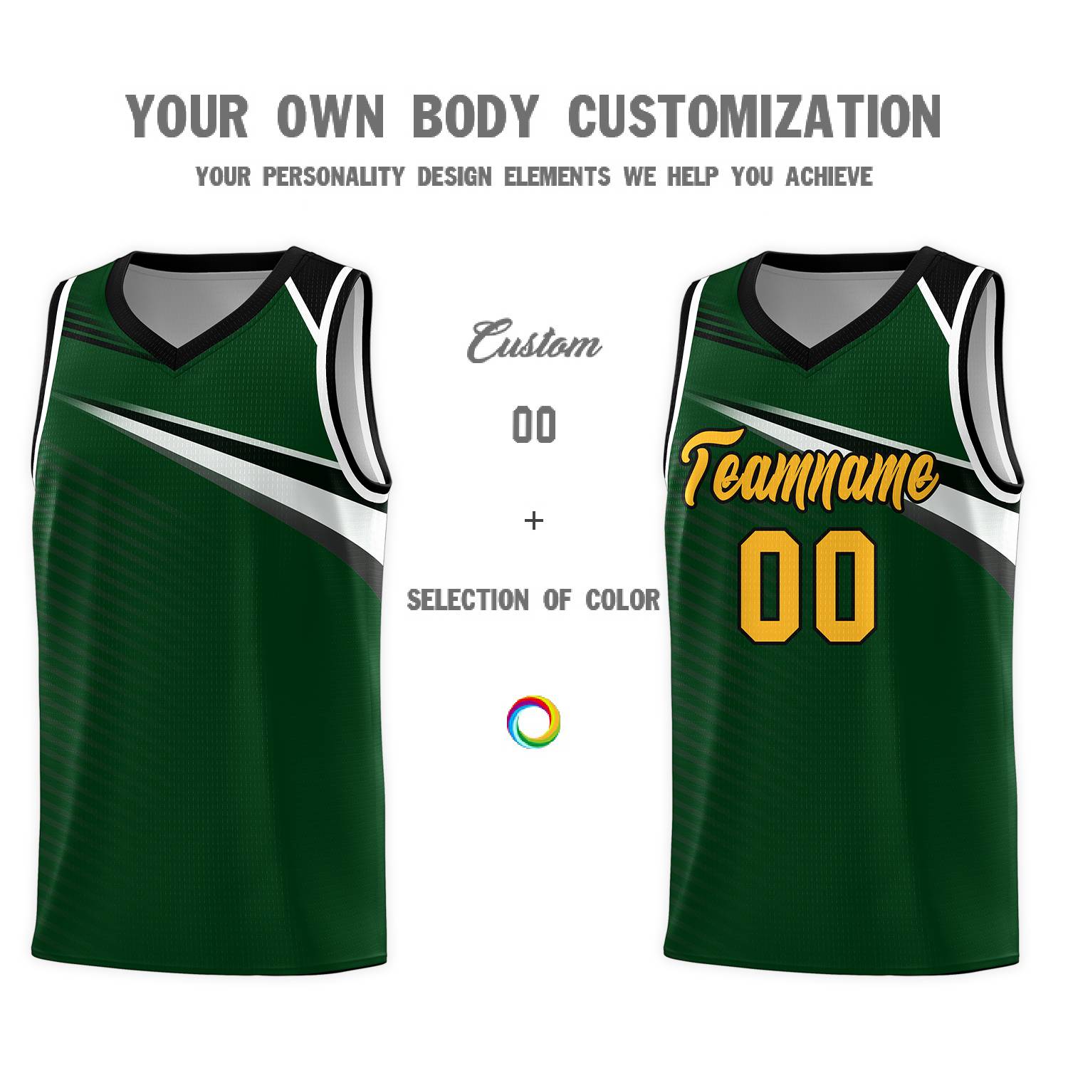 Custom Green Yellow-Black Chest Color Block Sports Uniform Basketball Jersey