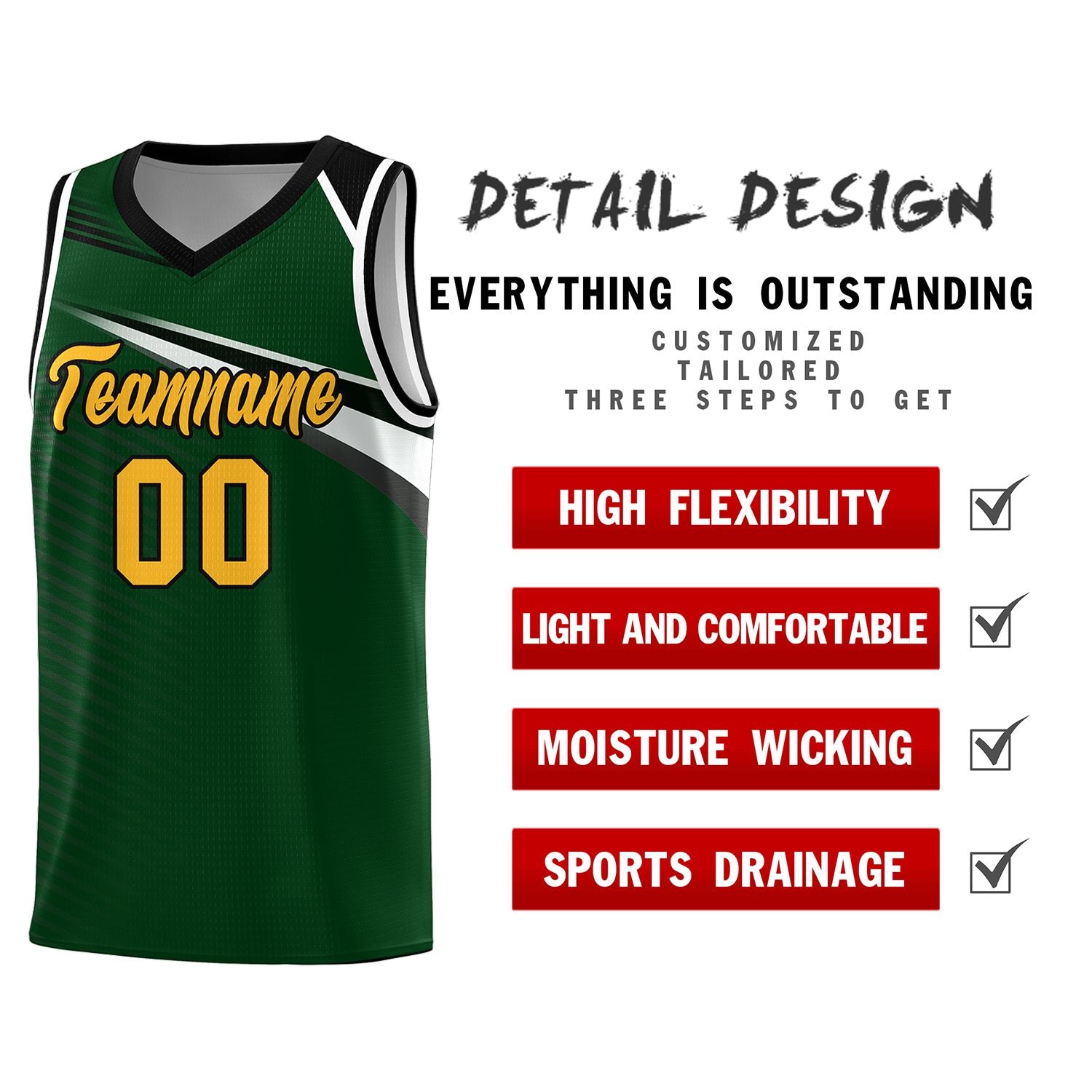 Custom Green Yellow-Black Chest Color Block Sports Uniform Basketball Jersey