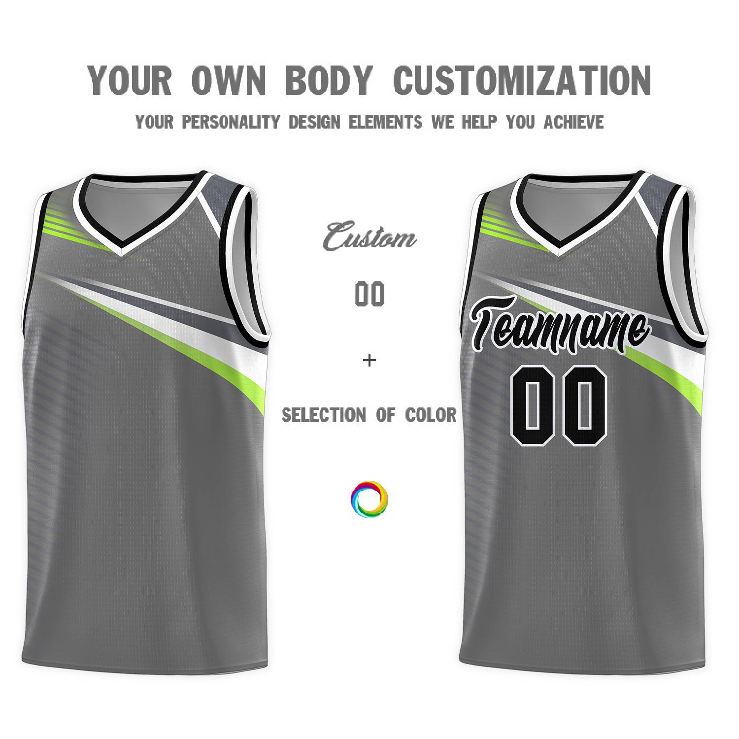 Custom Dark Gray Black-White Chest Color Block Sports Uniform Basketball Jersey