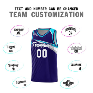 Custom Navy White Chest Color Block Sports Uniform Basketball Jersey