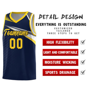 Custom Navy Gold-Navy Chest Color Block Sports Uniform Basketball Jersey