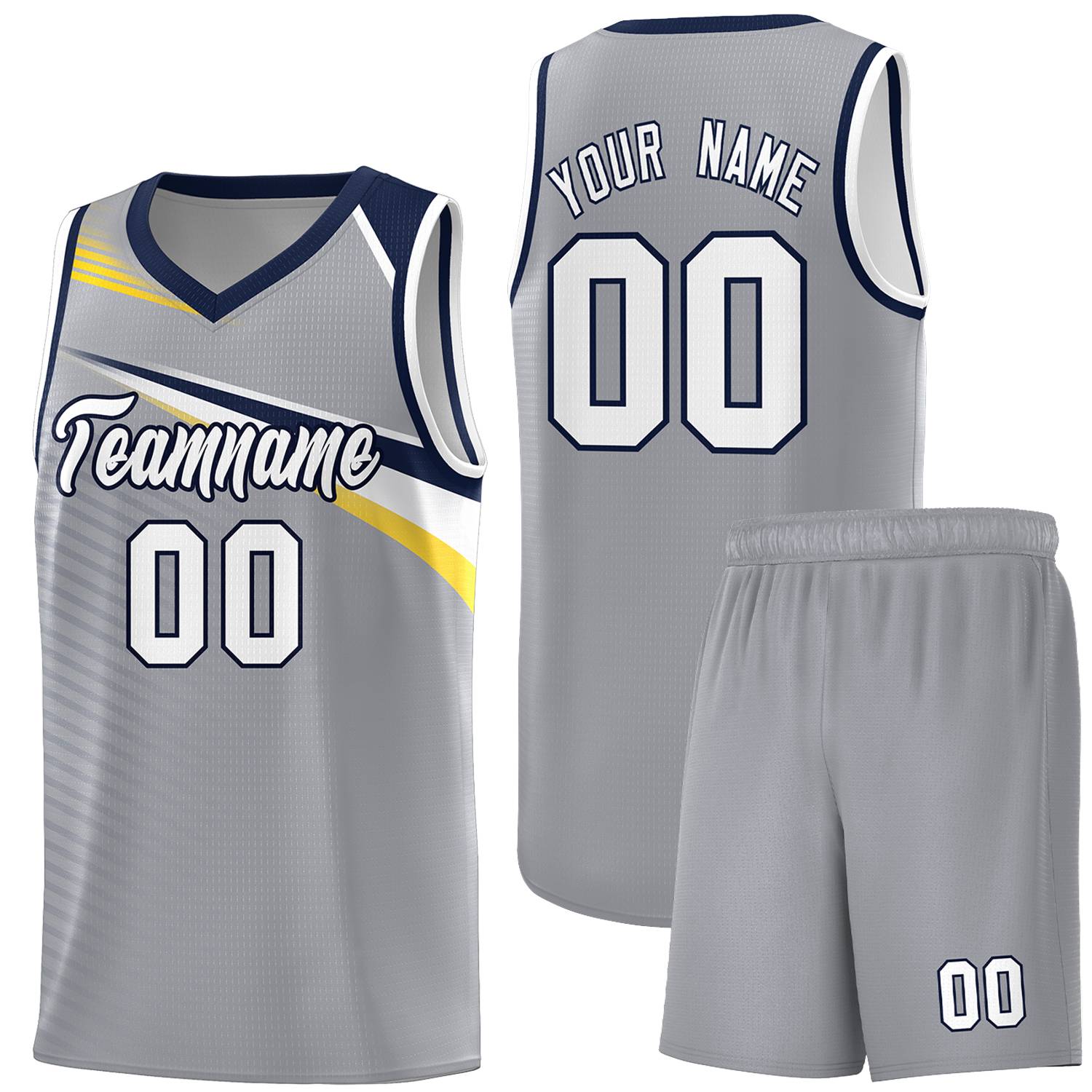 Custom Gray White-Navy Chest Color Block Sports Uniform Basketball Jersey