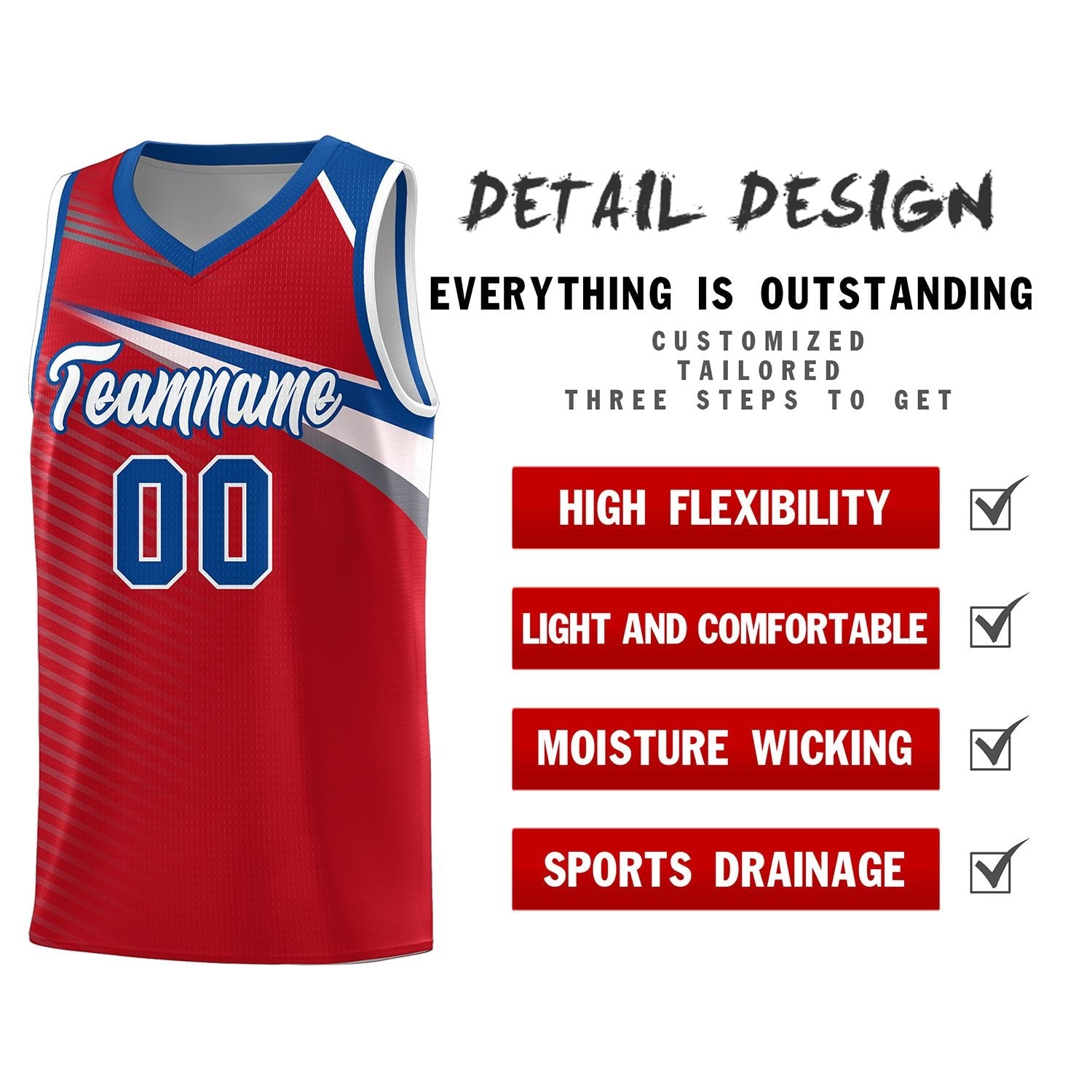 Custom Red White Chest Color Block Sports Uniform Basketball Jersey