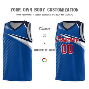 Custom Royal White Chest Color Block Sports Uniform Basketball Jersey