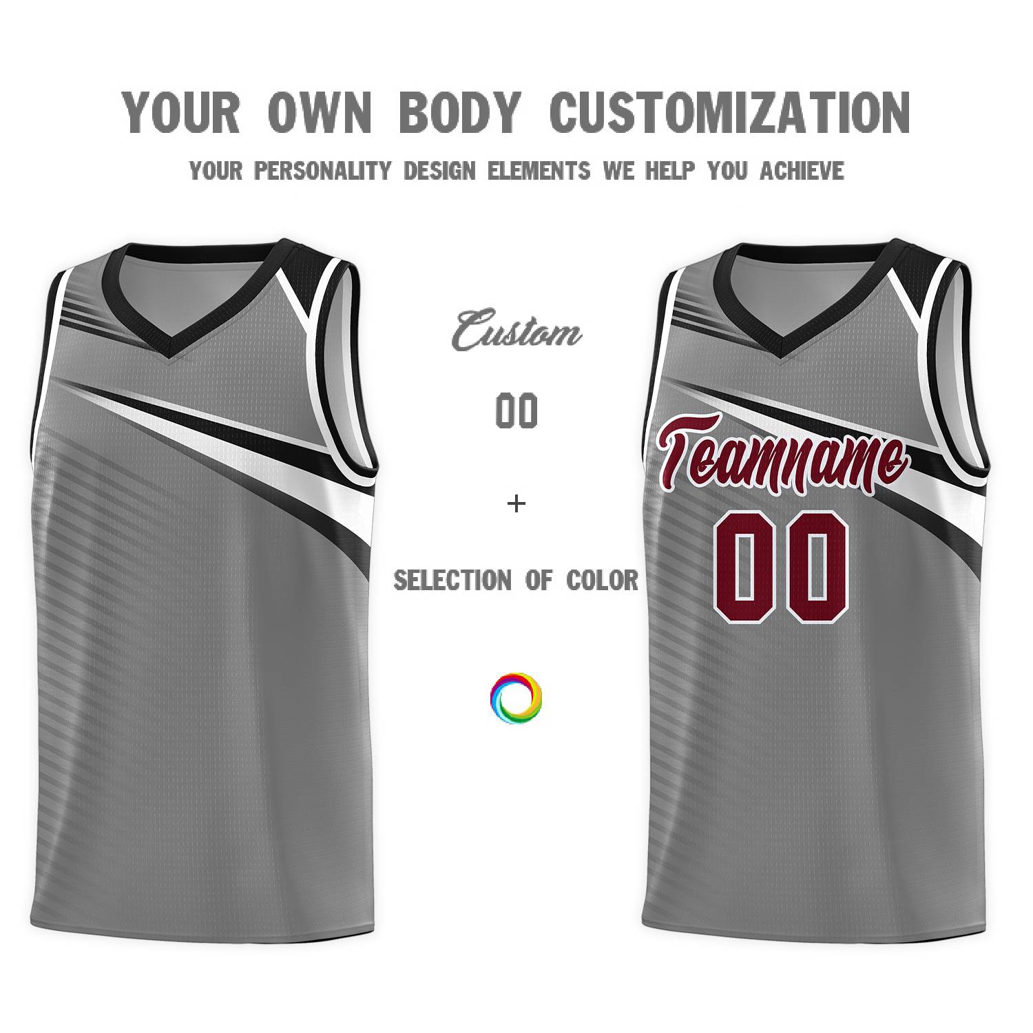 Custom Dark Gray Crimson-White Chest Color Block Sports Uniform Basketball Jersey