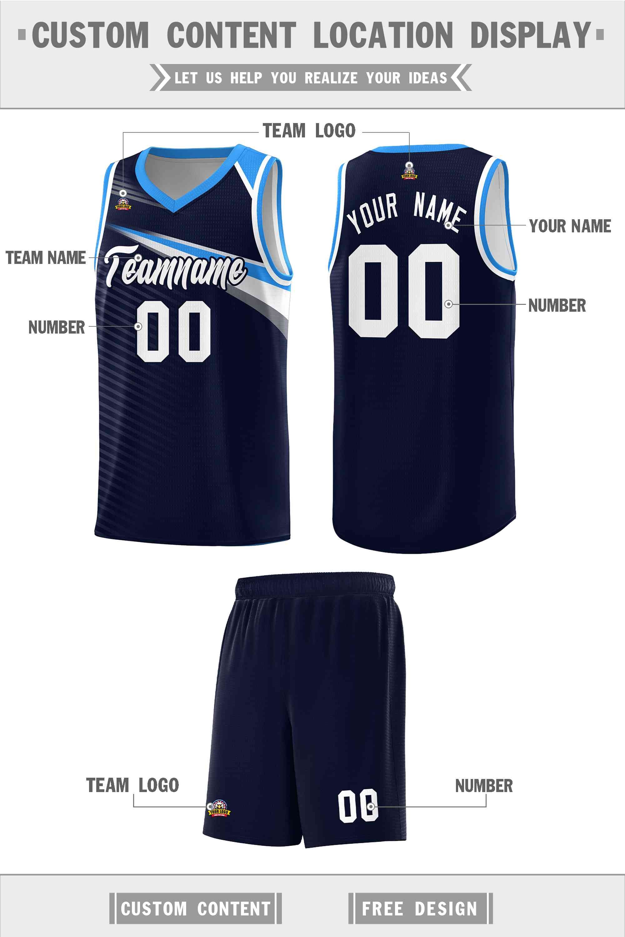 Custom Navy White Chest Color Block Sports Uniform Basketball Jersey