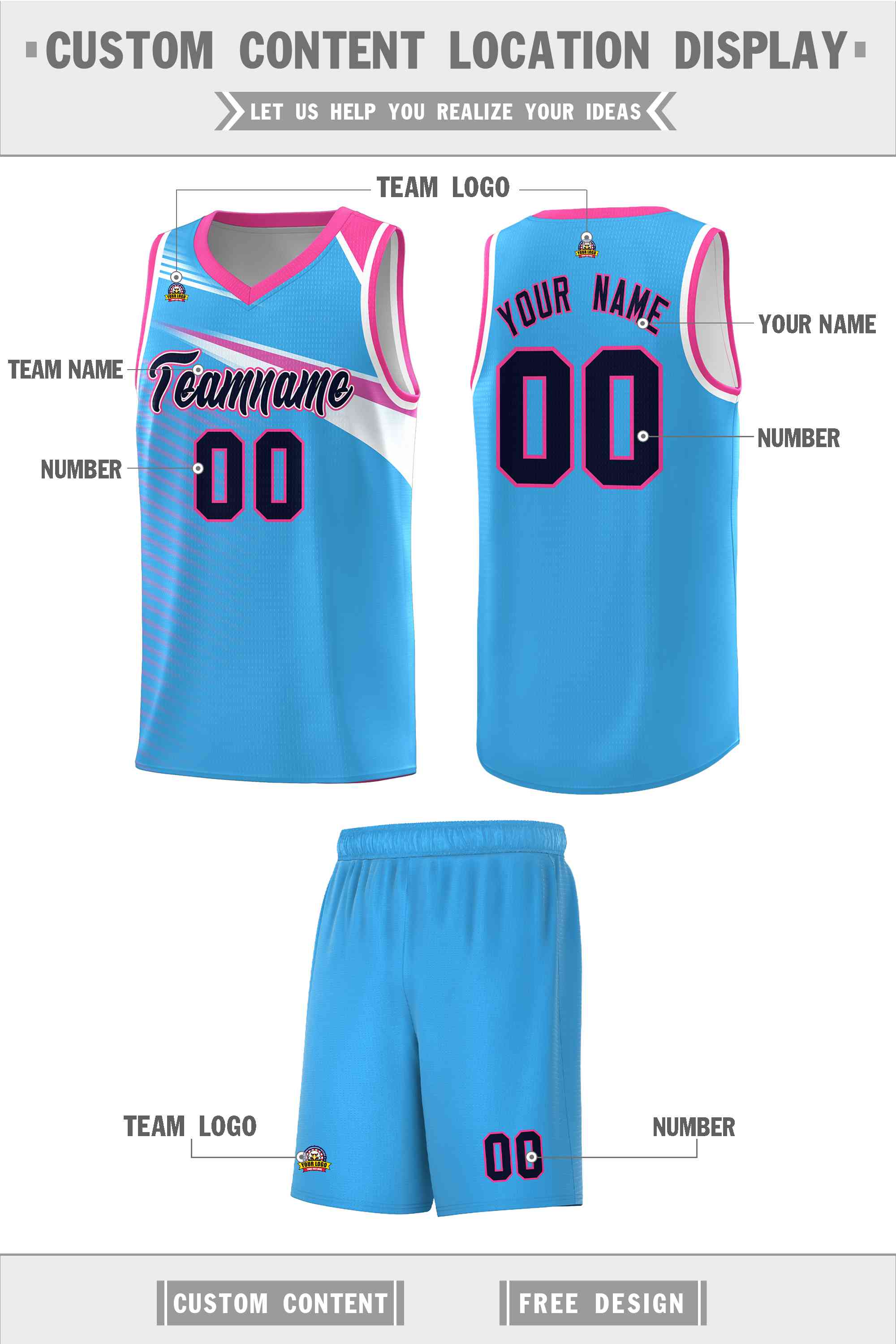 Custom Powder Blue Navy-White Chest Color Block Sports Uniform Basketball Jersey