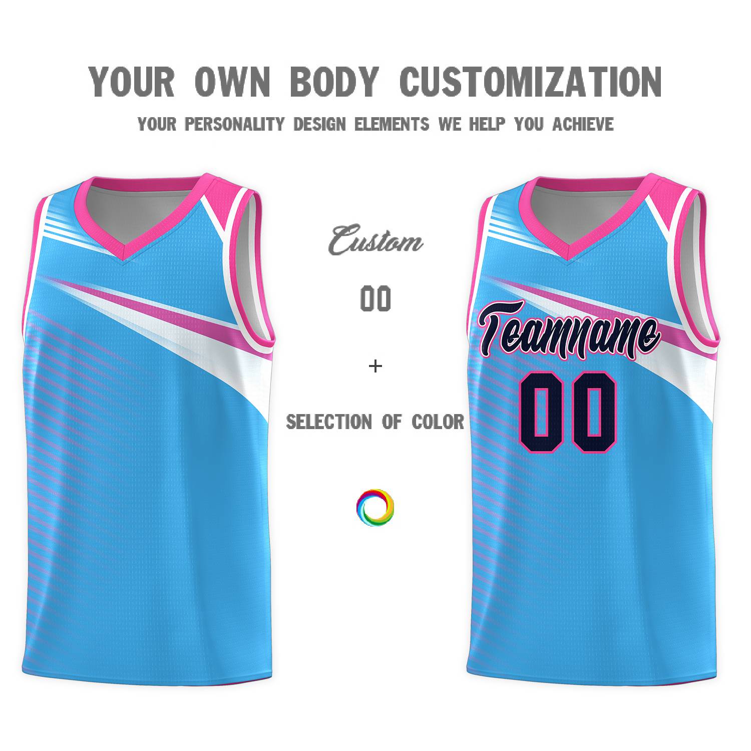 Custom Powder Blue Navy-White Chest Color Block Sports Uniform Basketball Jersey