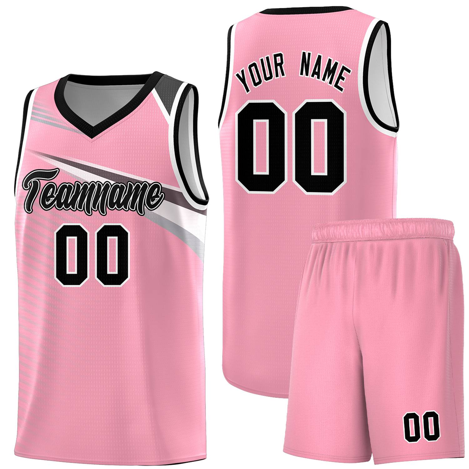 Custom Pink Black-White Chest Color Block Sports Uniform Basketball Jersey