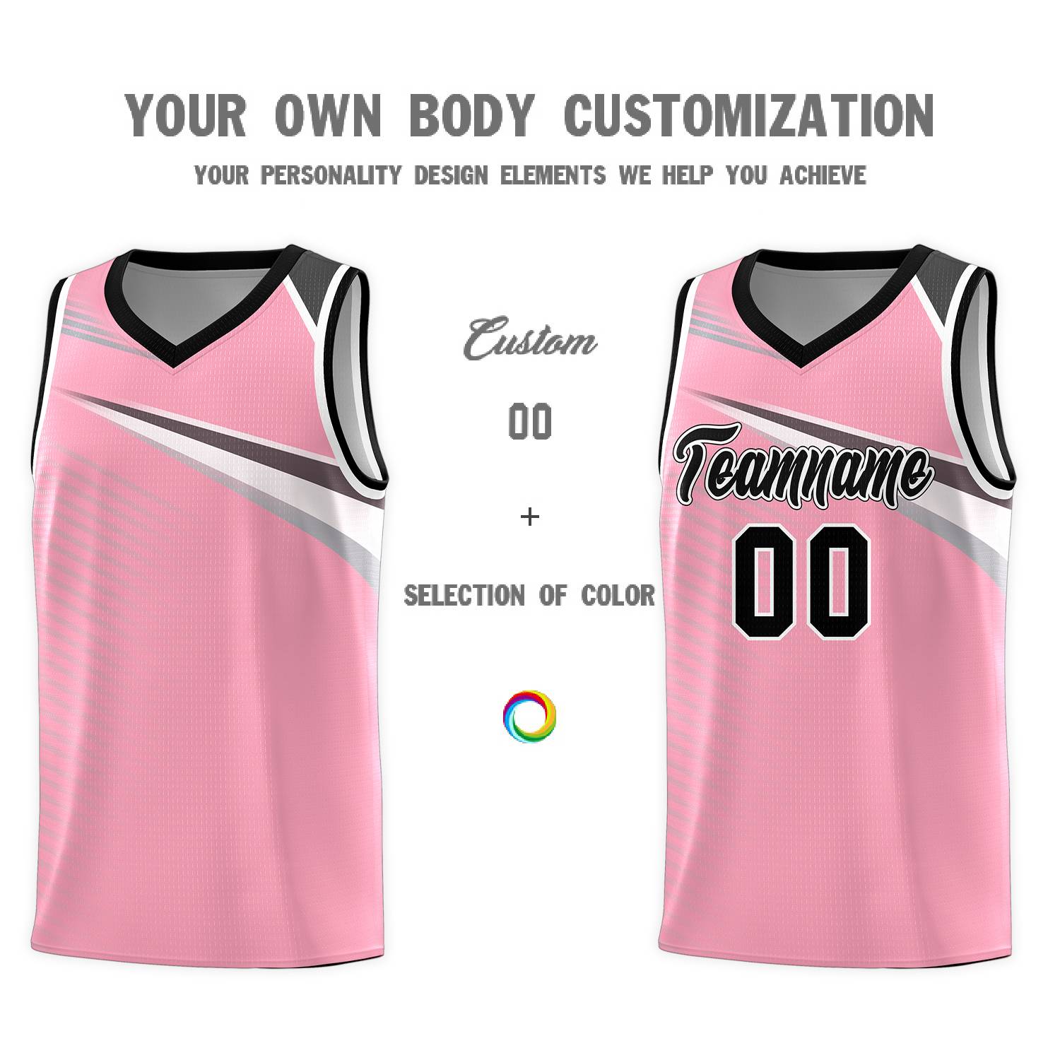 Custom Pink Black-White Chest Color Block Sports Uniform Basketball Jersey