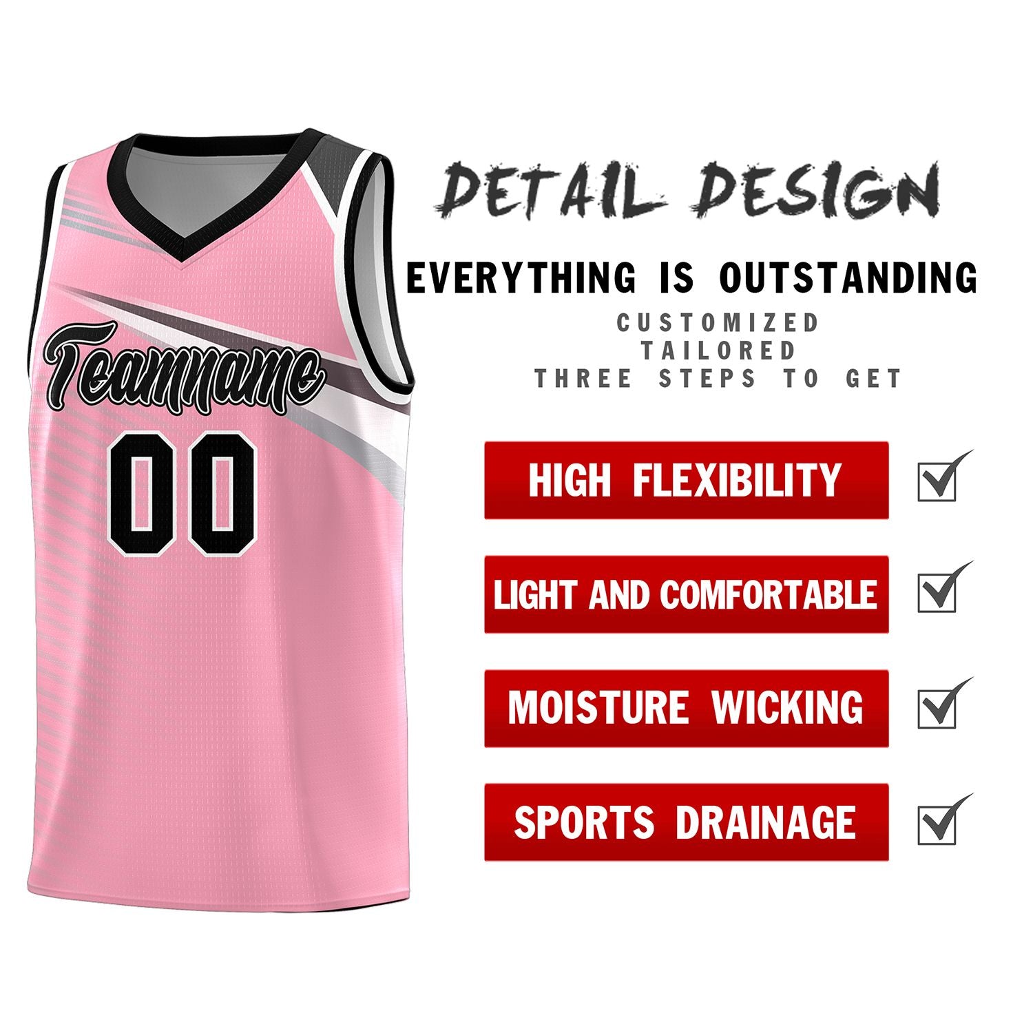 Custom Pink Black-White Chest Color Block Sports Uniform Basketball Jersey