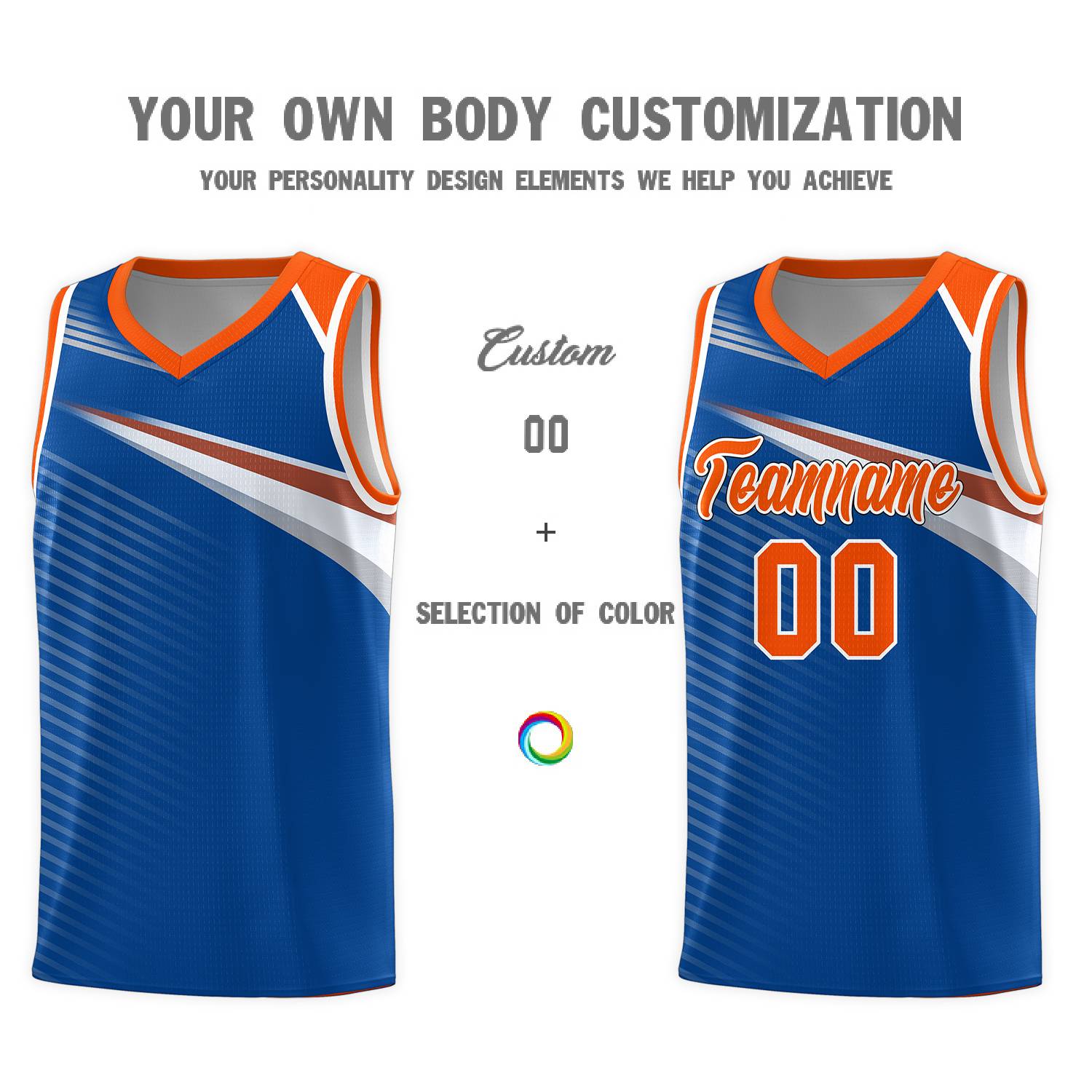 Custom Royal Orange-White Chest Color Block Sports Uniform Basketball Jersey