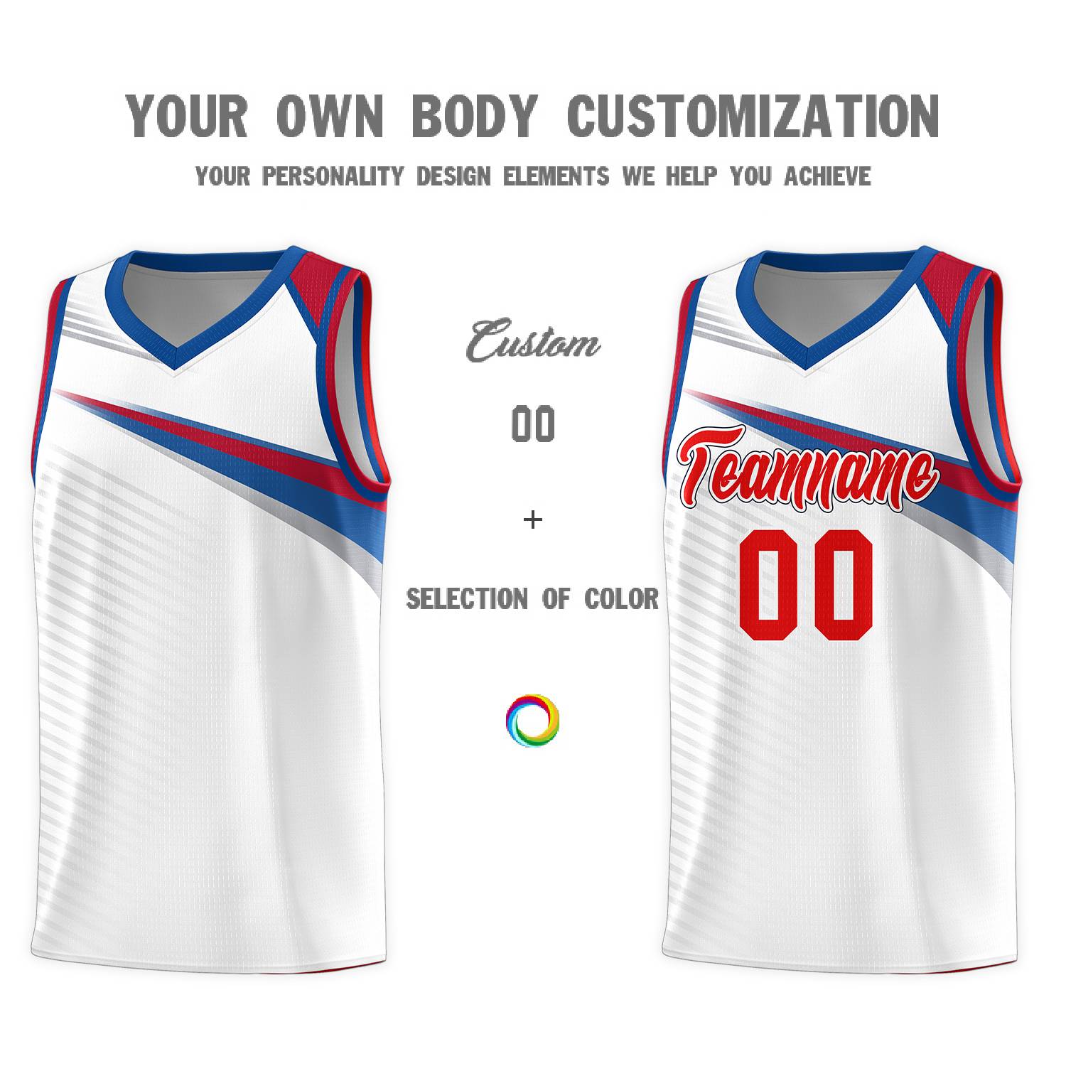 Custom White Red Chest Color Block Sports Uniform Basketball Jersey