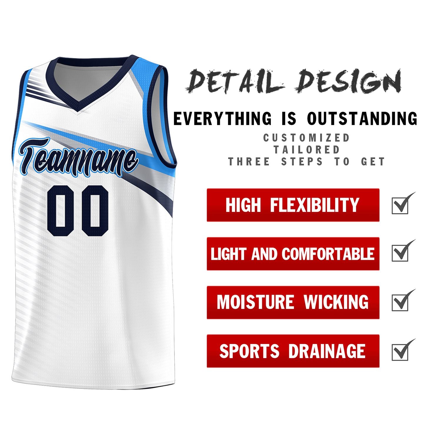 Custom White Navy Chest Color Block Sports Uniform Basketball Jersey