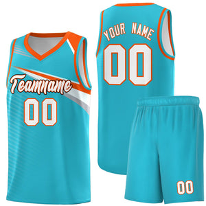 Custom Light Blue White-Orange Chest Color Block Sports Uniform Basketball Jersey