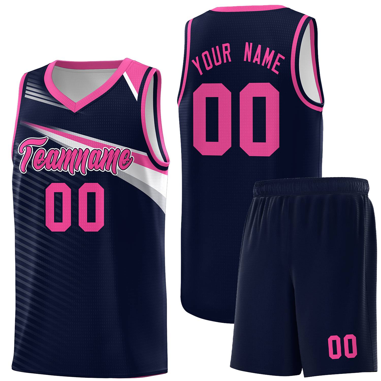 Custom Navy Pink-White Chest Color Block Sports Uniform Basketball Jersey