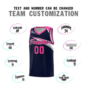 Custom Navy Pink-White Chest Color Block Sports Uniform Basketball Jersey