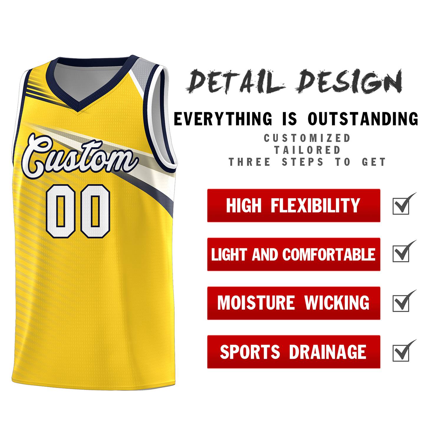 Custom Gold White-Navy Chest Color Block Sports Uniform Basketball Jersey