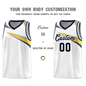 Custom White Navy Chest Color Block Sports Uniform Basketball Jersey