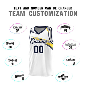 Custom White Navy Chest Color Block Sports Uniform Basketball Jersey