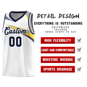 Custom White Navy Chest Color Block Sports Uniform Basketball Jersey