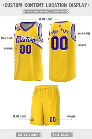 Custom Gold Purple-White Chest Color Block Sports Uniform Basketball Jersey