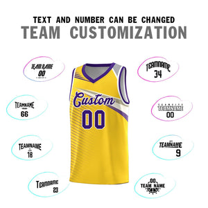 Custom Gold Purple-White Chest Color Block Sports Uniform Basketball Jersey