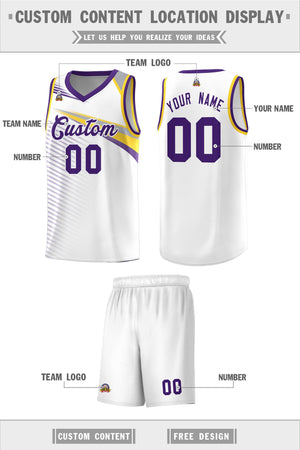 Custom White Purple Chest Color Block Sports Uniform Basketball Jersey