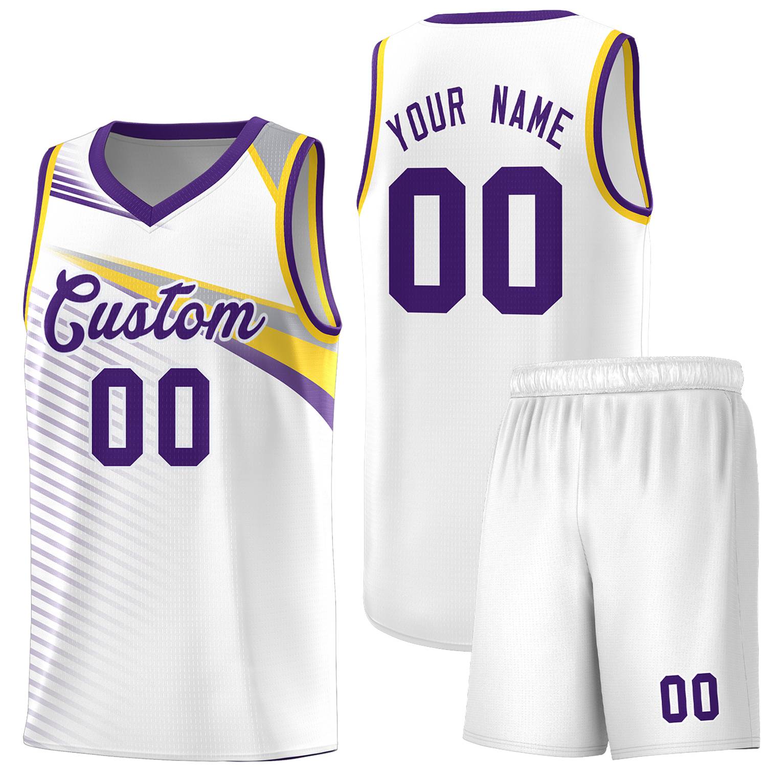Custom White Purple Chest Color Block Sports Uniform Basketball Jersey