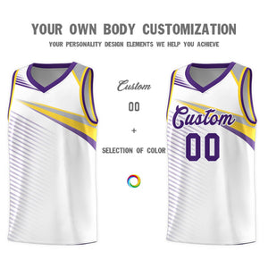 Custom White Purple Chest Color Block Sports Uniform Basketball Jersey