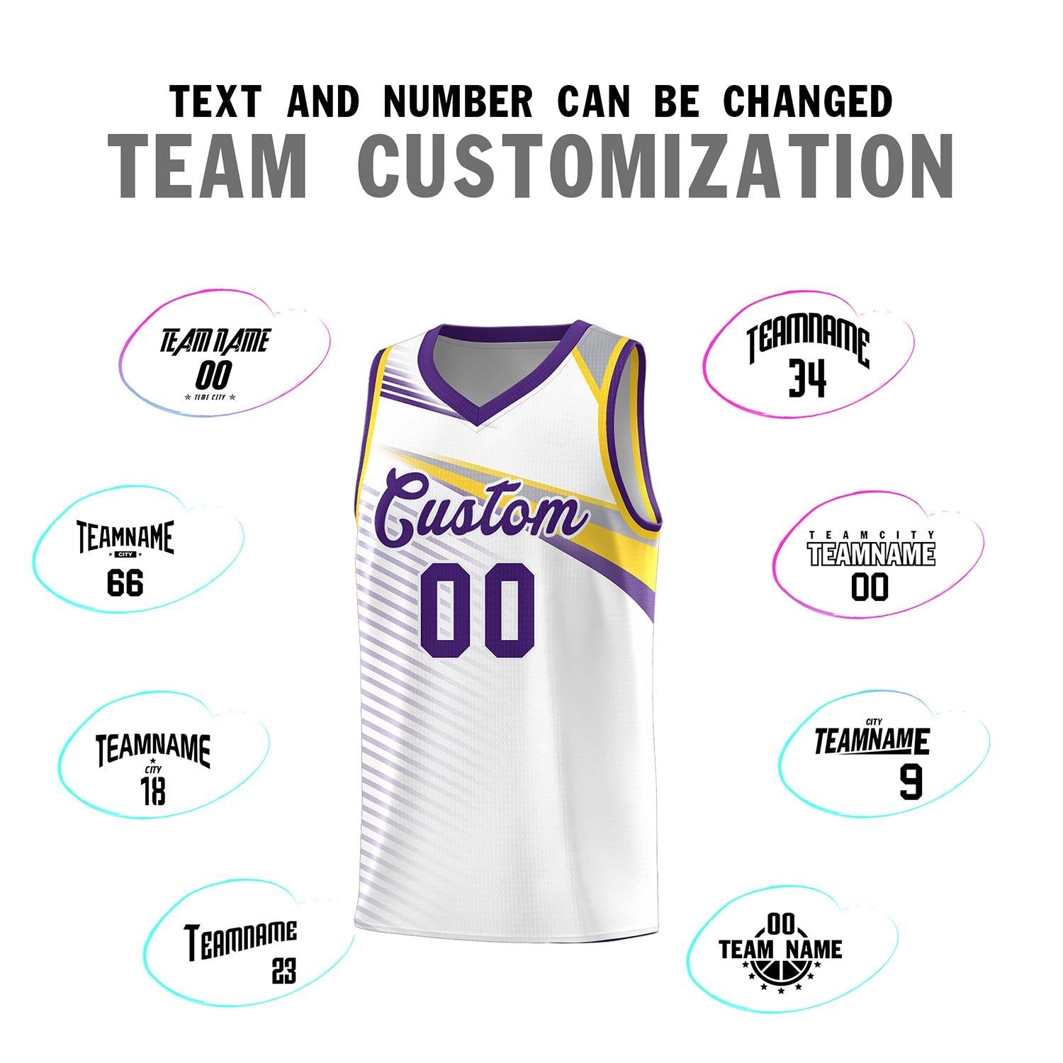 Custom White Purple Chest Color Block Sports Uniform Basketball Jersey