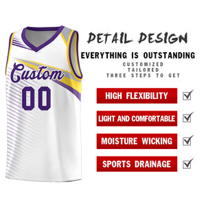 Custom White Purple Chest Color Block Sports Uniform Basketball Jersey