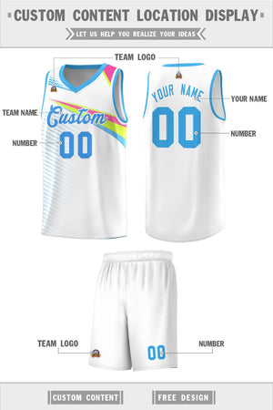 Custom White Powder Blue Chest Color Block Sports Uniform Basketball Jersey