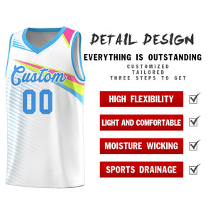 Custom White Powder Blue Chest Color Block Sports Uniform Basketball Jersey