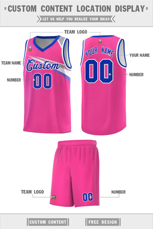 Custom Pink Royal-White Chest Color Block Sports Uniform Basketball Jersey