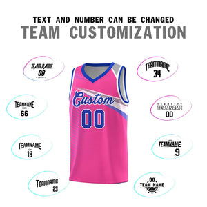 Custom Pink Royal-White Chest Color Block Sports Uniform Basketball Jersey